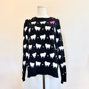 Charter Club Sheep Sweater PXL Black Pink Princess Diana Alternative Novelty
